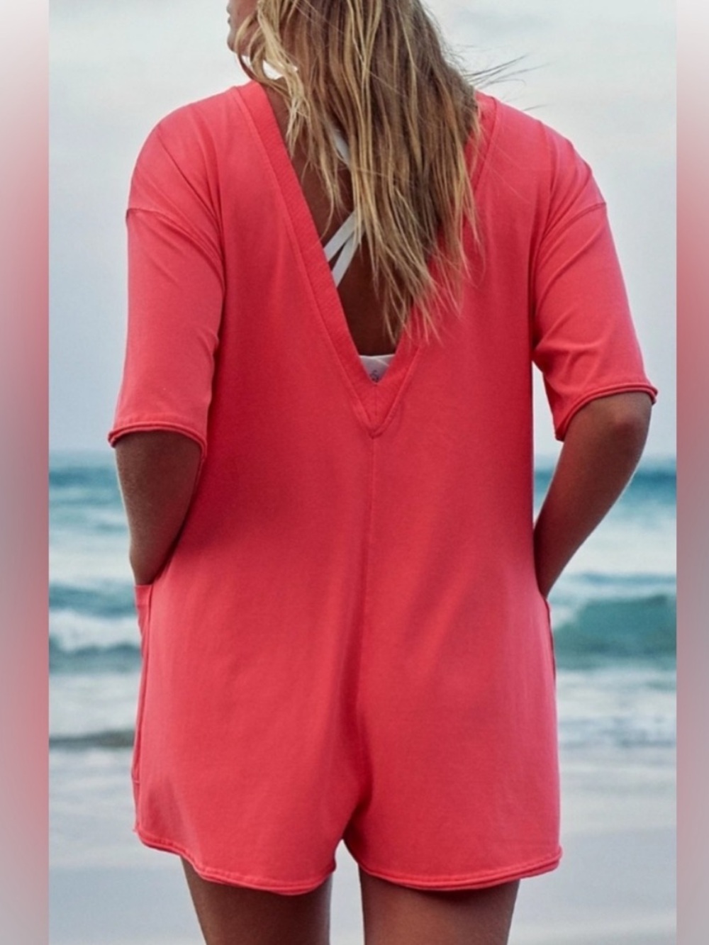 Free People Movement NWT Hot Shot T-Shirt Romper in Electric Sunset Pink Small - Picture 2 of 7